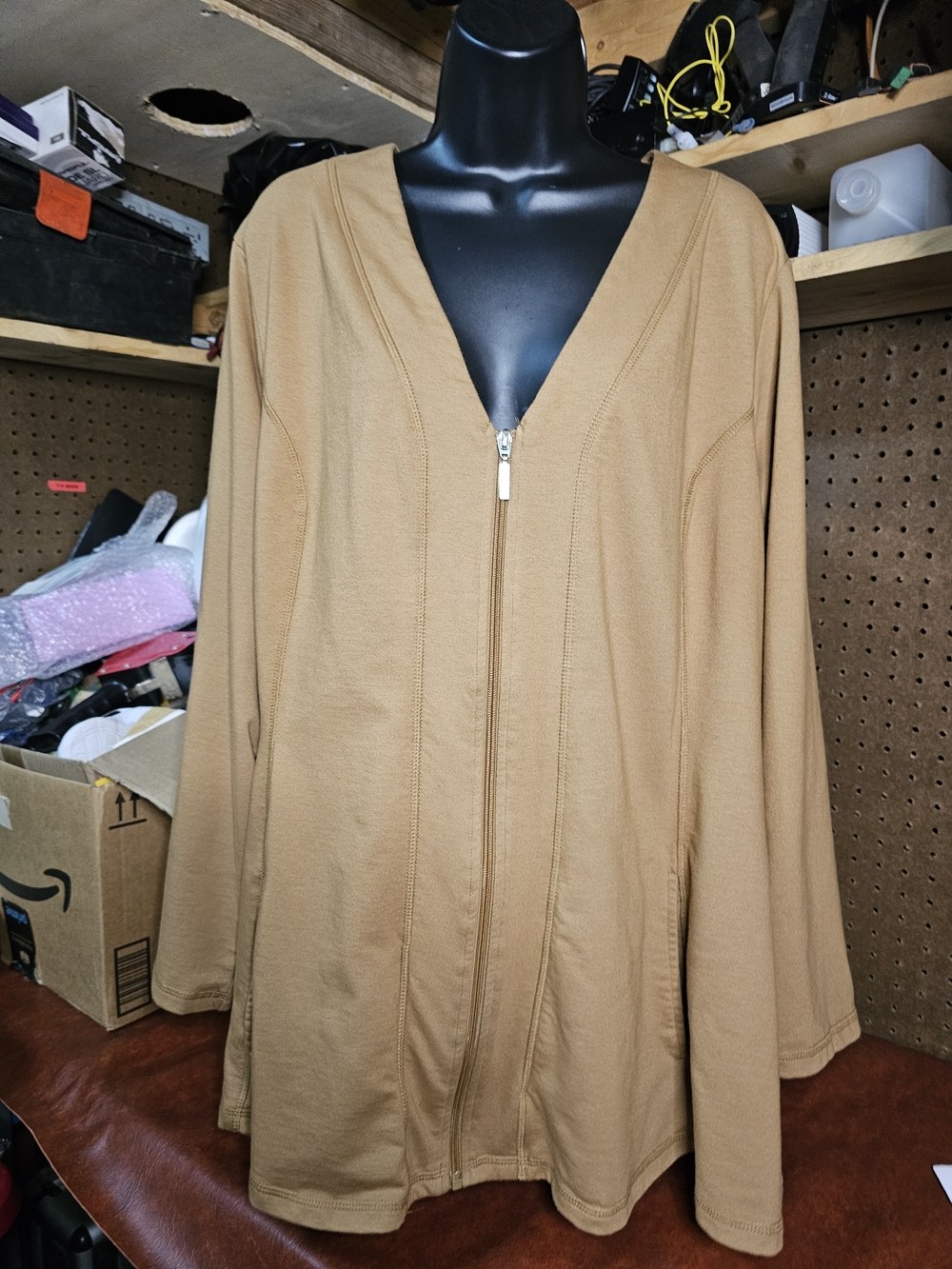 Denim & Co Tan Long Sleeve V-neck Zip-up Jacket w/Princess Seams 2x